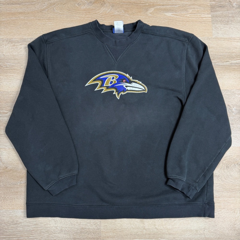Reebok Baltimore Ravens NFL Crewneck Sweatshirt Black Embroidered Logo Mens XL